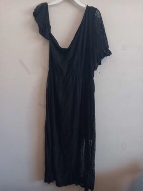 Le Kate Dress, Women's Size Large Black Lace Gothic Off Shoulder Cottagecore